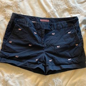 Vineyard Vines navy shorts with pink whale